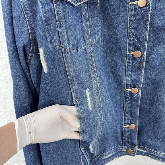 Jack & Avery Womens 3XL Outerwear Destroyed Distressed Denim Ripped Jean Jacket - Picture 7 of 16